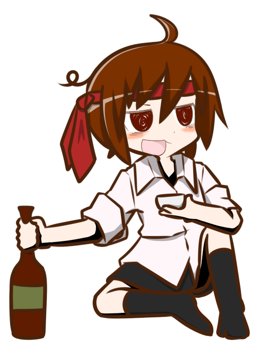 1girl ahoge black_legwear brown_eyes brown_hair drunk medisuke necktie necktie_on_head no_shoes original socks