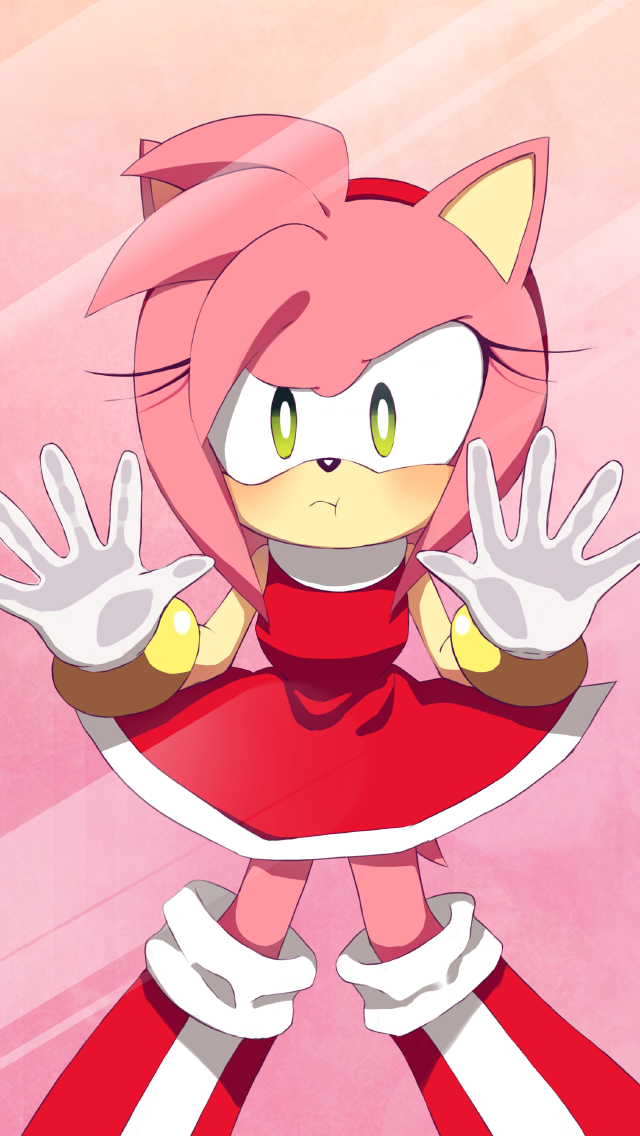 1girl against_glass amy_rose aoki6311 gloves looking_at_viewer sonic_the_hedgehog