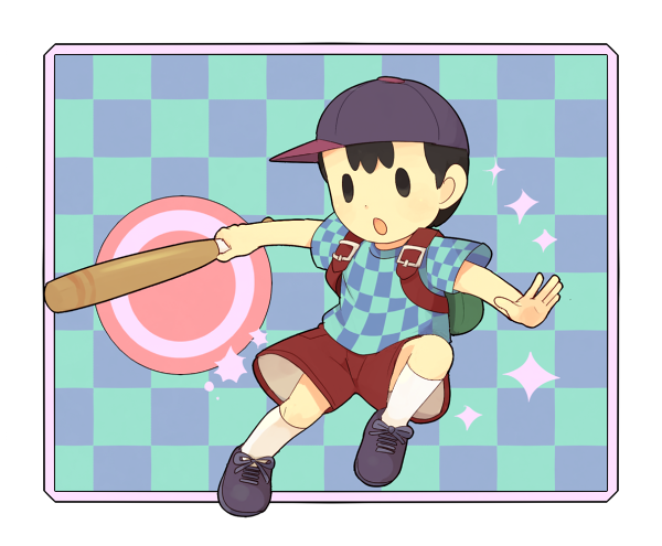 1boy baseball_bat black_hair cap mother_(series) ness nintendo short_hair solo