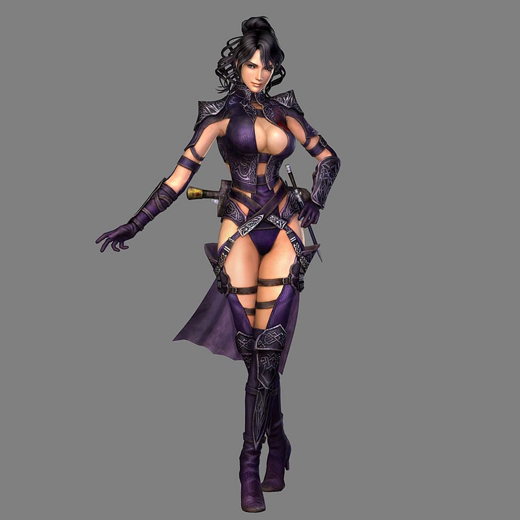 1girl 3d black_hair breasts cleavage cleavage_cutout gloves grey_background hand_on_hip heels large_breasts legs_crossed long_boots long_gloves sheelagh short_hair simple_background solo standing thigh_boots trinity_souls_of_zill_o'll zill_o'll