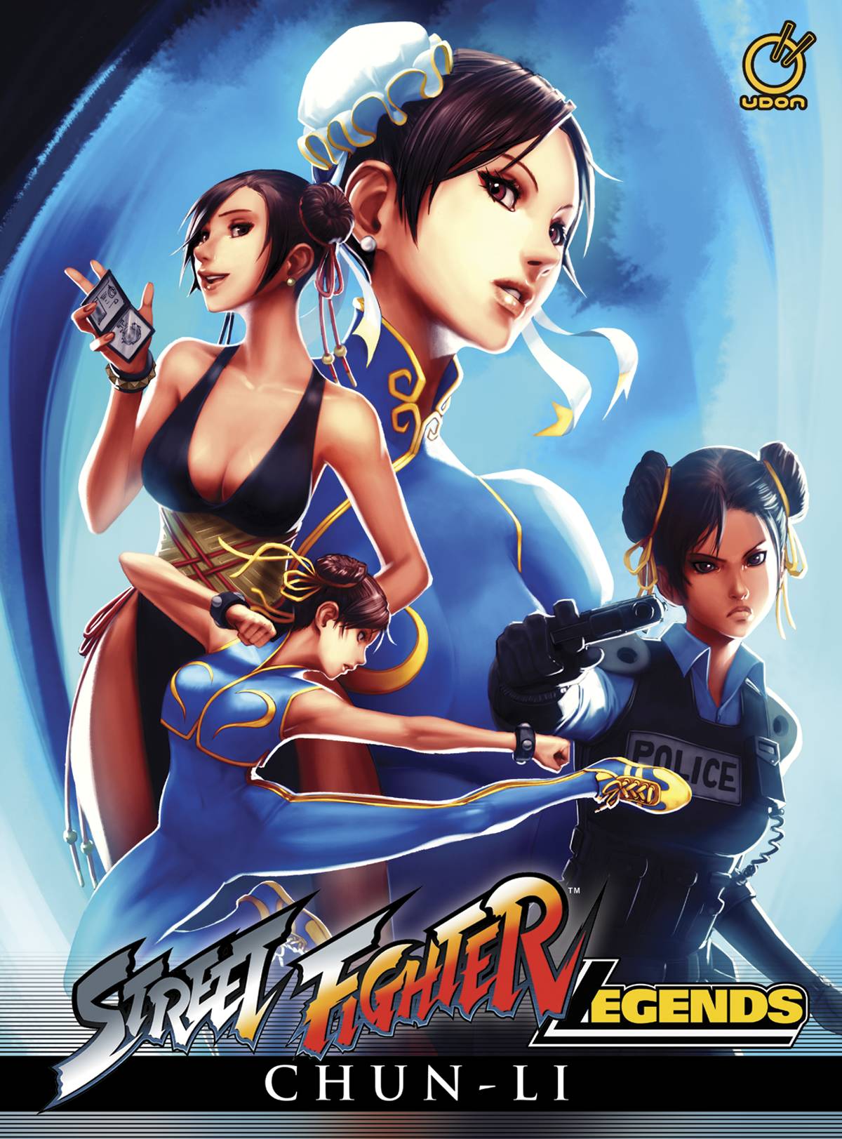 alternate_costume black_dress brown_hair bun_cover capcom china_dress chinese_clothes chun-li double_bun dress hair_bun multiple_persona official_art omar_dogan police police_badge police_uniform shoes sneakers street_fighter uniform