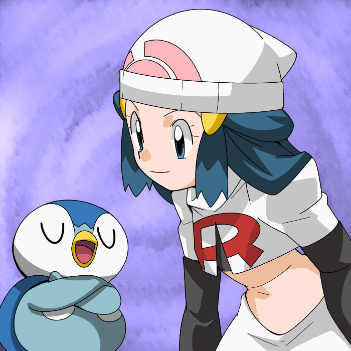 blue_eyes blue_hair hainchu hikari_(pokemon) navel nintendo piplup pokemon team_rocket_(cosplay)