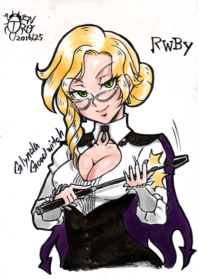 1girl 2016 blonde_hair breasts character_name cleavage copyright_name dated gengoro_akemori glasses glynda_goodwitch rwby signature solo sqengengoro
