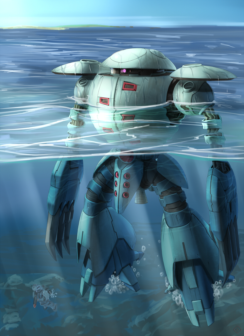 bubble gundam gundam_zz kapool mecha ocean raybar sky underwater water zaku zaku_mariner