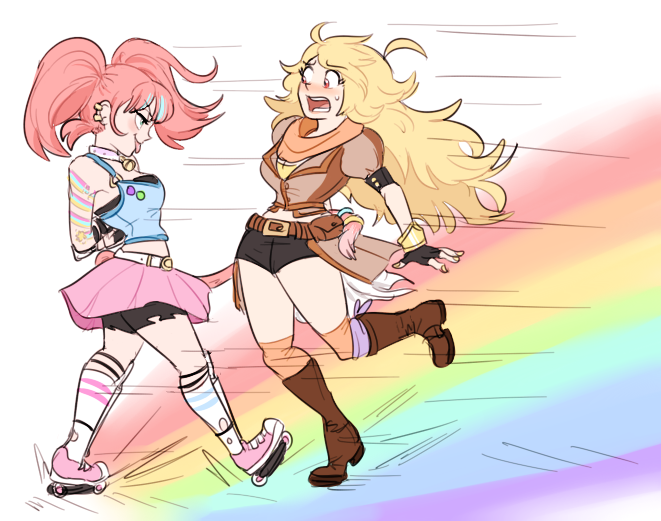 2girls blonde_hair dashingicecream long_hair multiple_girls nail_polish neon_katt rwby yang_xiao_long