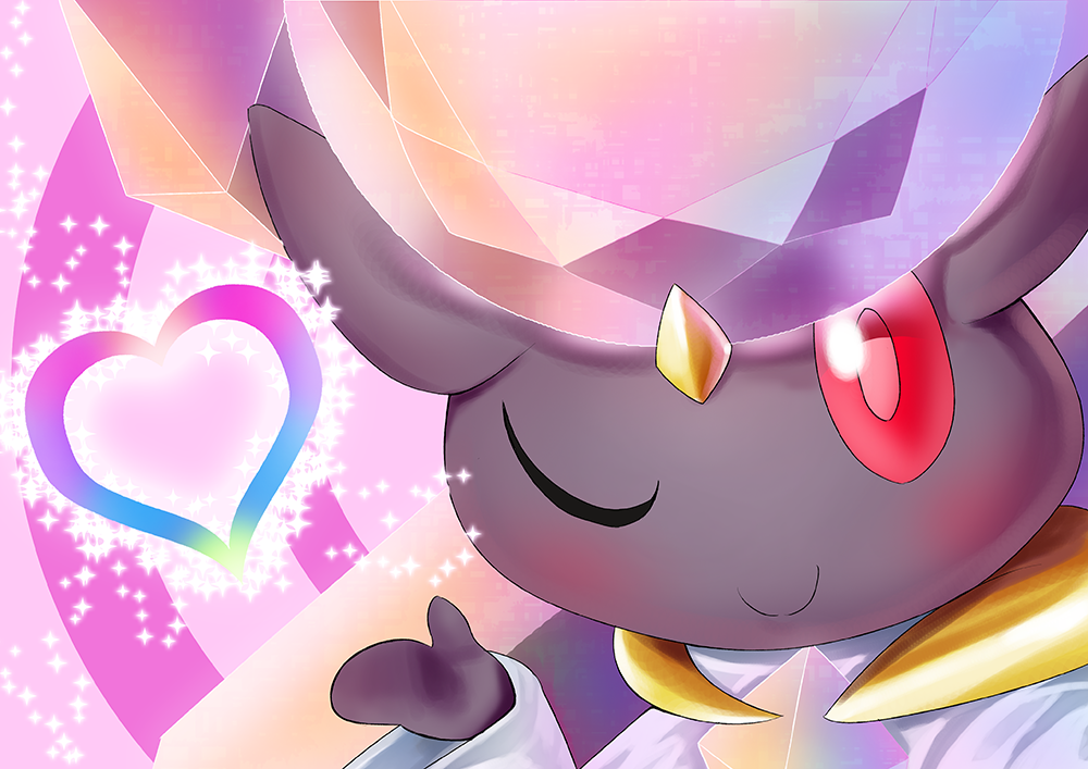 10s blush crystal diancie heart mitsu_yan nintendo no_humans pokemon pokemon_(game) pokemon_xy red_eyes solo wink