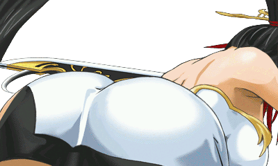 animated animated_gif armpits arms_up ass bangs black_hair blue_eyes bouncing_breasts breasts cleavage dress hat large_breasts light_smile long_hair nanbu_kaguya ponytail project_x_zone redhead short_dress side_slit simple_background skin_tight smile thigh-highs thighs transparent_background two-tone_hair very_long_hair weapon white_background white_dress