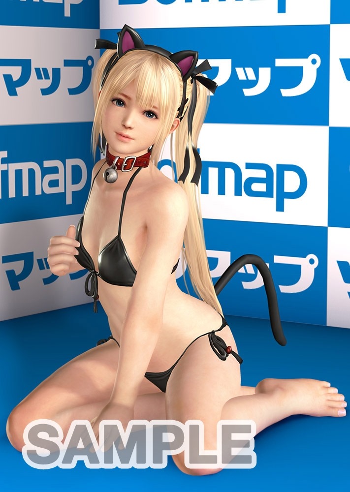 1girl 3d all_fours bikini blonde_hair blue_eyes breasts cat_ears cat_tail dead_or_alive dead_or_alive_xtreme_3_fortune dead_or_alive_xtreme_beach_volleyball marie_rose official_art original original_art small_breasts solo swimsuit tail