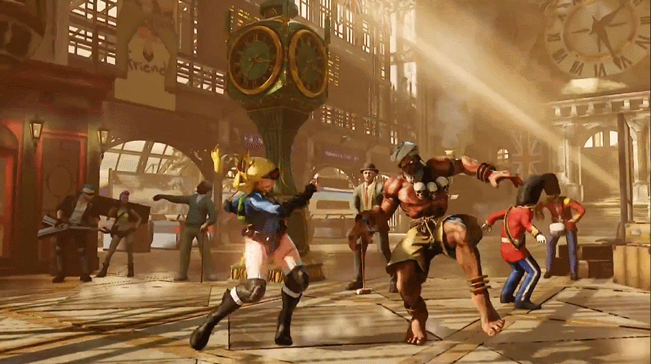1boy 1girl 3d alternate_costume alternate_hairstyle animated animated_gif ass battle boots breasts cammy_white capcom cleavage defeated dhalsim female fight goggles goggles_on_head injury jumping leotard street_fighter street_fighter_v turban violence