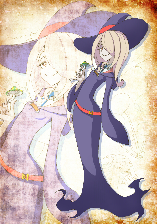 1girl dress hair_over_one_eye hat inaba_(alice1999) little_witch_academia mushroom sucy_manbabalan witch witch_hat