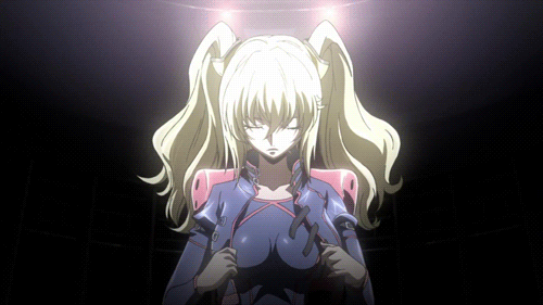 1girl animated animated_gif blonde_hair bouncing_breasts breasts closed_eyes code_geass code_geass:_boukoku_no_akito dressing female large_breasts leila_(code_geass) long_hair solo twintails