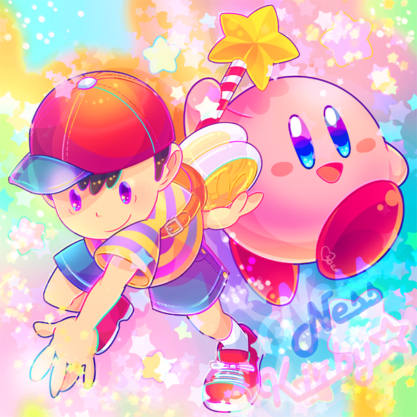 2boys child company_connection crossover hal_laboratory_inc. hoshi_no_kirby kirby kirby_(series) mother_(series) mother_2 multiple_boys ness nintendo ohmoto_makiko pink_puff_ball seiyuu_connection super_smash_bros. super_smash_bros_64 super_smash_bros_brawl super_smash_bros_melee