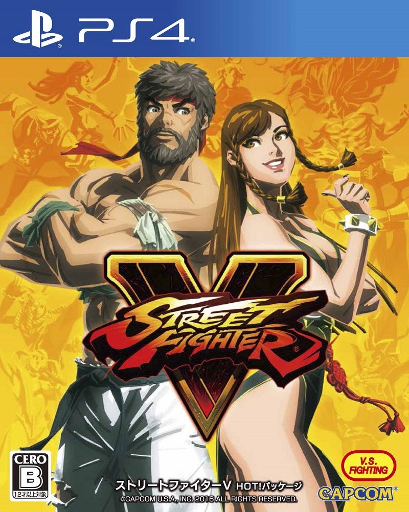 4girls 6+boys alternate_costume alternate_hairstyle back-to-back beard birdie_(street_fighter) black_dress box_art breasts capcom charlie_nash china_dress chinese_clothes chun-li cleavage crossed_arms dress facial_hair game_console headband kanzuki_karin ken_masters laura_matsuda logo multiple_boys multiple_girls muscle necalli official_art playstation playstation_4 rainbow_mika ryuu_(street_fighter) sash shirtless side_slit silhouette smile spiked_bracelet street_fighter street_fighter_v toned torn_clothes vega yellow_background