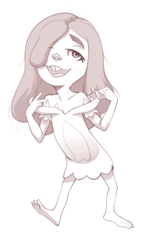 1girl buck_teeth character_request conoghi looking_at_viewer monochrome the_croods