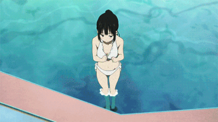 1boy 1girl animated animated_gif bikini black_hair chitanda_eru hyouka oreki_houtarou pool water
