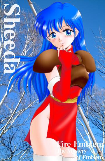 1girl blue_eyes blue_hair blush character_name copyright_name female fire_emblem matching_hair/eyes nintendo sheeda_(fire_emblem) sky solo starlight_express