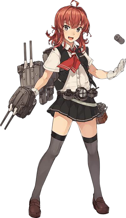 1girl ahoge arashi_(kantai_collection) belt full_body gloves grey_eyes grey_legwear gun holding holding_gun holding_weapon kantai_collection konishi_(koconatu) machinery official_art open_mouth pleated_skirt red_eyes school_uniform searchlight simple_background skirt smile solo thigh-highs transparent_background turret vest weapon white_background white_gloves