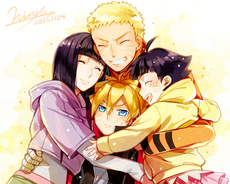 ahoge blonde_hair boruto:_the_movie family group_hug happy hug hyuuga_hinata matsunaka_hiro naruto purple_hair uzumaki_boruto uzumaki_himawari uzumaki_naruto whiskers