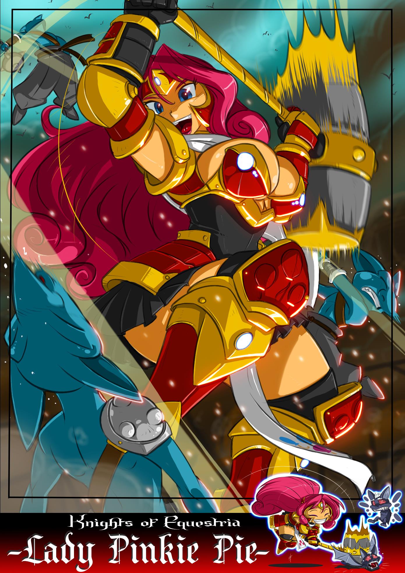 armor breasts my_little_pony my_little_pony_friendship_is_magic personification pink_hair pinkie_pie shonuff44 warhammer