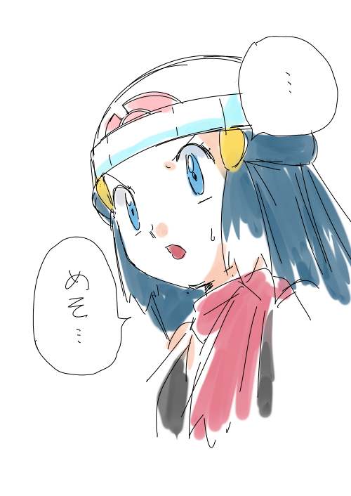 1girl blue_eyes blue_hair hainchu hikari_(pokemon) long_hair navel nintendo pokemon sketch translation_request