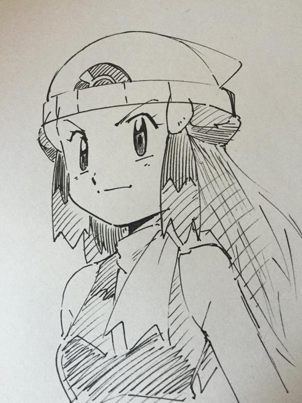 1girl female gradient gradient_background hainchu hikari_(pokemon) long_hair monochrome nintendo pokemon sketch solo traditional_media