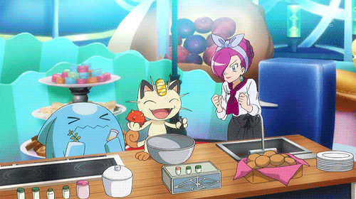 1girl animated animated_gif food meowth musashi_(pokemon) pokemon pokemon_(anime) redhead team_rocket wobbuffet