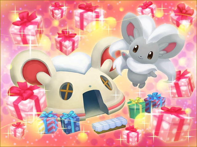 box cinccino gift gift_box official_art pokemon pokemon_mystery_dungeon sparkle tagme white_fur