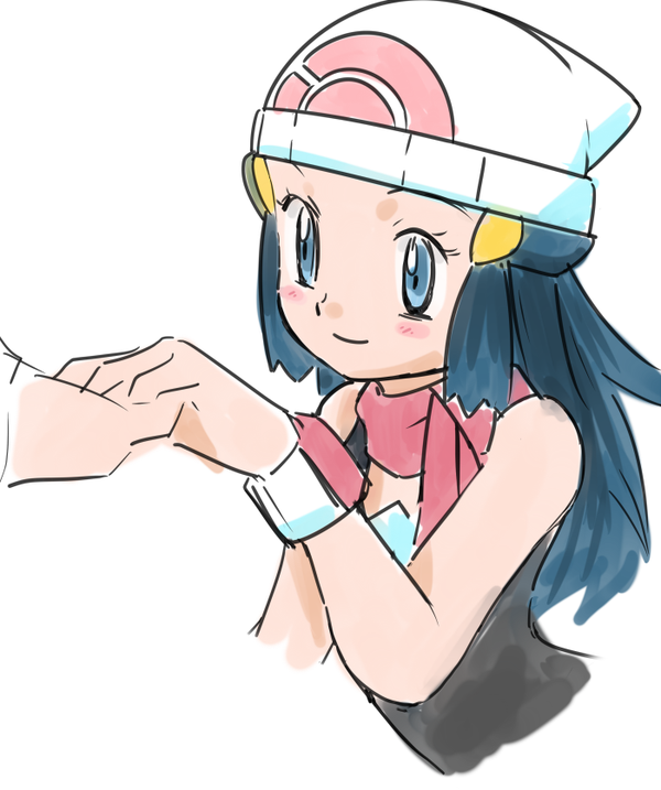1girl blue_eyes blue_hair female hainchu hikari_(pokemon) long_hair navel nintendo pokemon sketch smile solo