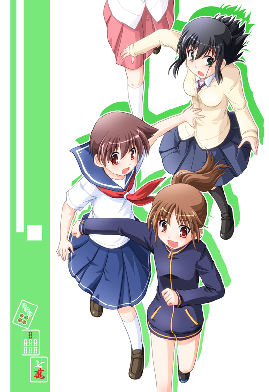 3girls bare_legs bottomless character_request long_sleeves multiple_girls saki tagme takakamo_shizuno