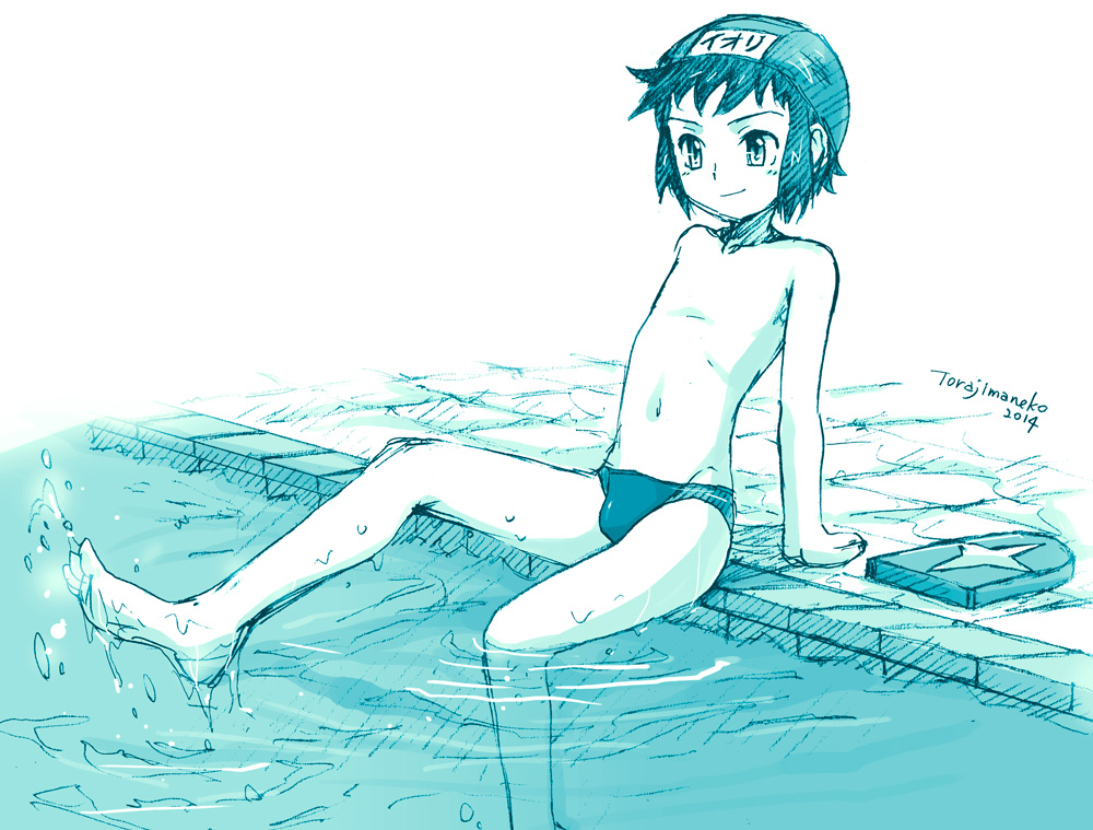 1boy gundam gundam_build_fighters iori_sei male_focus pool short_hair swim_cap torajimaneko water