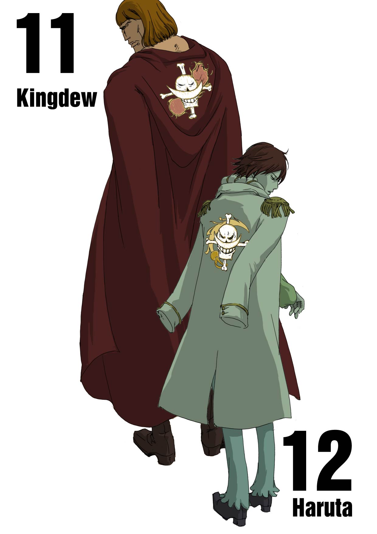 androgynous back cape character_name haruta_(one_piece) jacket_on_shoulders jolly_roger kingdew numbered one_piece simple_background whitebeard_pirates