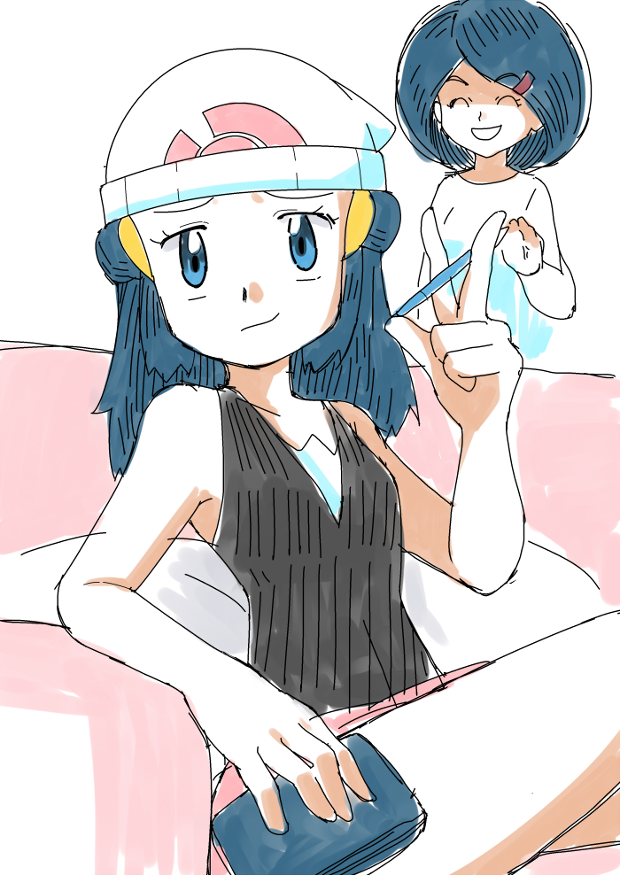 2girls ayako_(pokemon) blue_eyes blue_hair hainchu hikari_(pokemon) mother_and_daughter multiple_girls pokemon