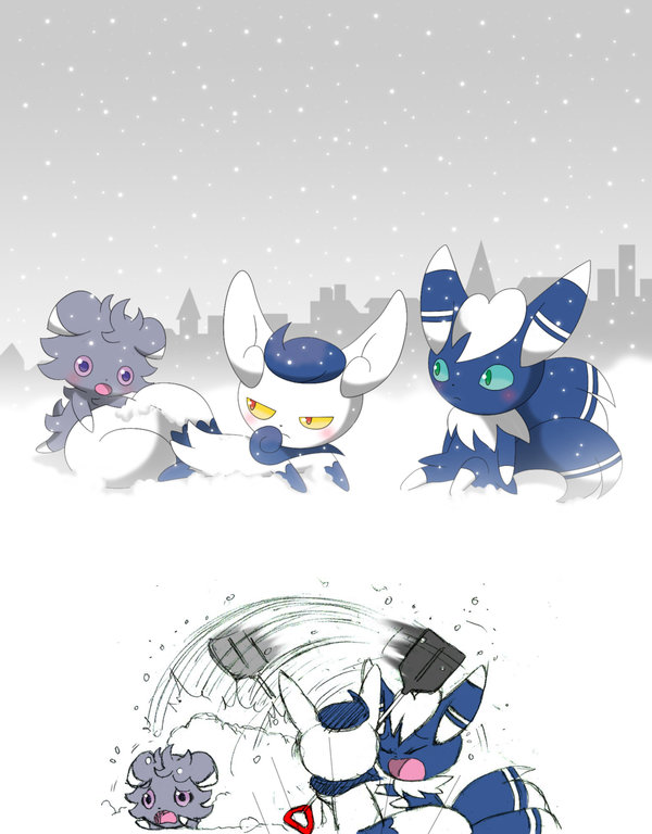 10s espurr fur injury meowstic no_humans pokemon pokemon_(game) pokemon_xy shovel snow winick-lim worktool