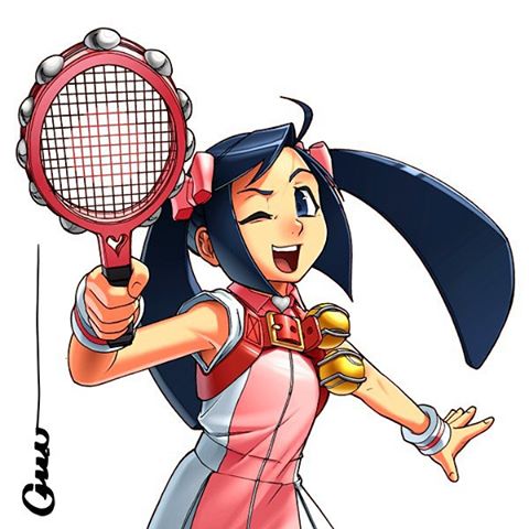 1girl ahoge black_hair capcom karuizawa_momo omar_dogan project_justice racket rival_schools smile solo tennis_ball twintails upper_body
