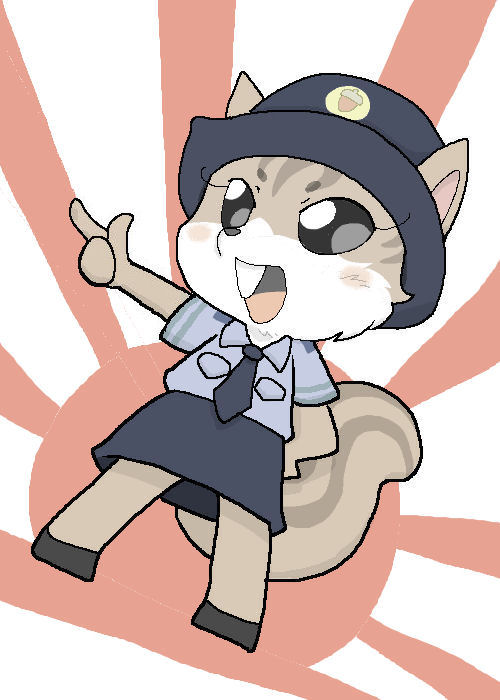 1girl artist_request female full_body furry hat pointing police police_uniform skirt solo squirrel uniform white_background