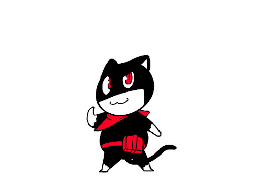 1girl animated animated_gif artist_request cat looking_at_viewer monochrome morgana_(persona_5) persona persona_5 red_eyes simple_background solo