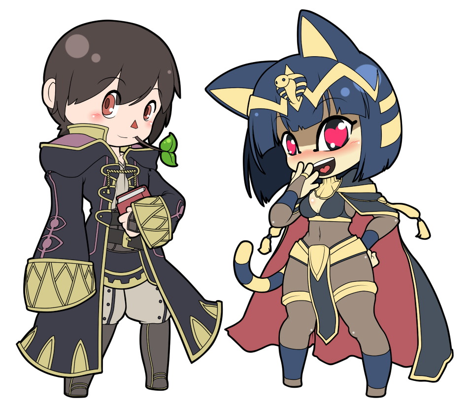 1boy 1girl 2012 animal_crossing animal_crossing:_new_leaf animal_ears ankha_(animal_crossing) book cape cat_ears cat_tail choker collar company_connection cosplay crossover doubutsu_no_mori fire_emblem fire_emblem:_kakusei fire_emblem_13 fire_emblem_awakening hair_ornament hood hooded_jacket intelligent_systems jacket long_coat long_sleeves my_unit my_unit_(fire_emblem:_kakusei) nintendo nintendo_ead reflet robin_(fire_emblem) robin_(fire_emblem)_(male) tail tharja tobidase:_doubutsu_no_mori video_game_console_connection villager_(doubutsu_no_mori) year_connection