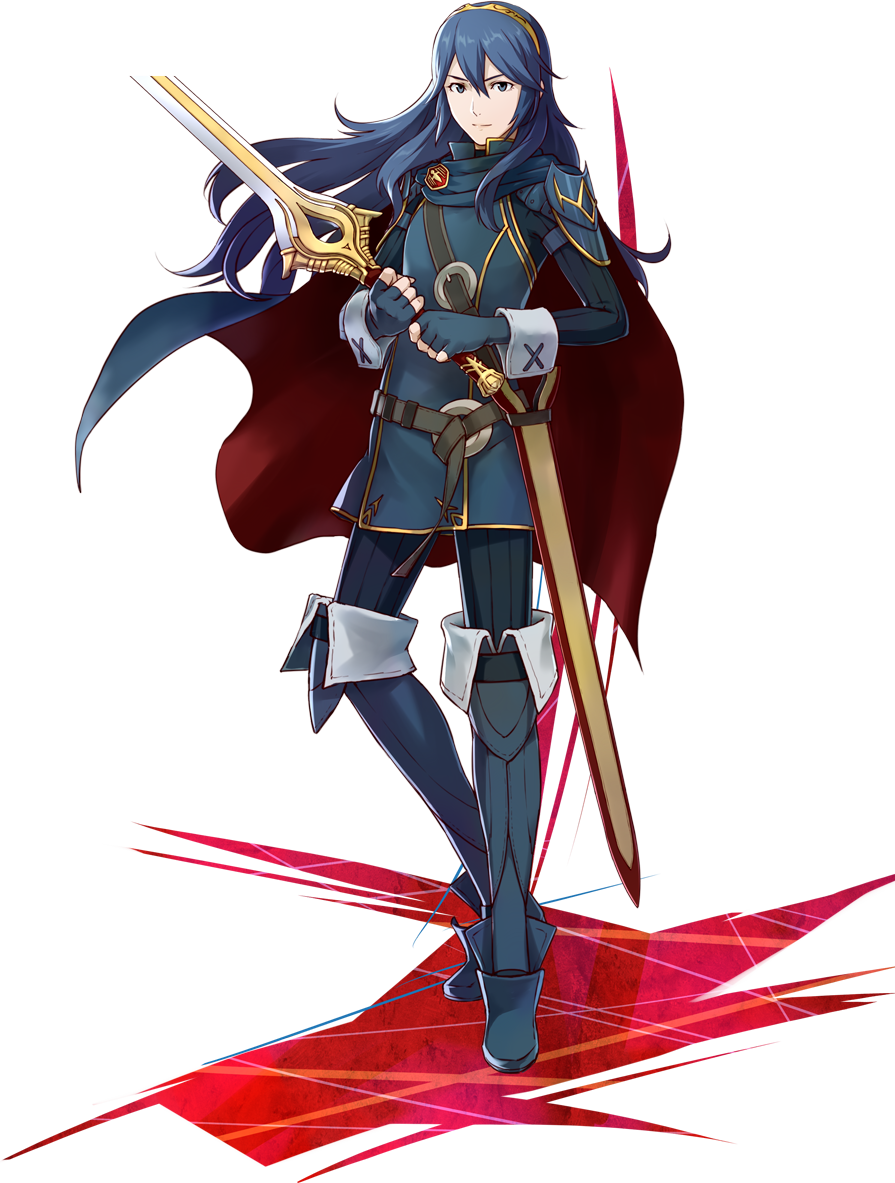 1girl blue_eyes blue_hair breasts cape closed_mouth female fingerless_gloves fire_emblem fire_emblem:_kakusei full_body gloves hair_between_eyes hairband holding holding_sword holding_weapon long_hair lucina nintendo official_art project_x_zone_2 smile standing sword weapon