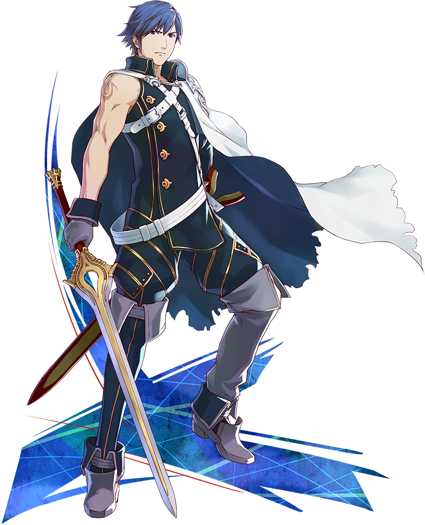1boy blue_eyes blue_hair buckle cape closed_mouth fire_emblem fire_emblem:_kakusei full_body gloves holding holding_sword holding_weapon krom male nintendo official_art project_x_zone_2 short_hair simple_background standing sword transparent_background weapon