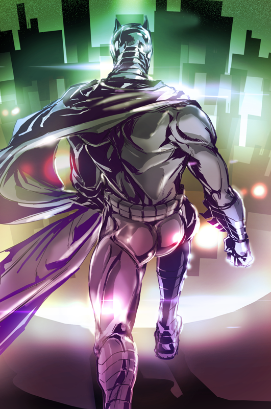 1boy armor ass batman batman_(series) bruce_wayne cape dc_comics male_focus solo