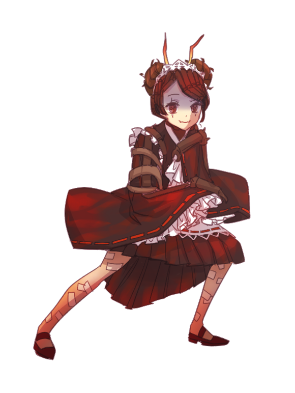 aken brown_hair entoma_vasilissa_zeta frills ginyu_force_pose horns maid maid_headdress overlord_(maruyama) pose simple_background sleeves_past_wrists