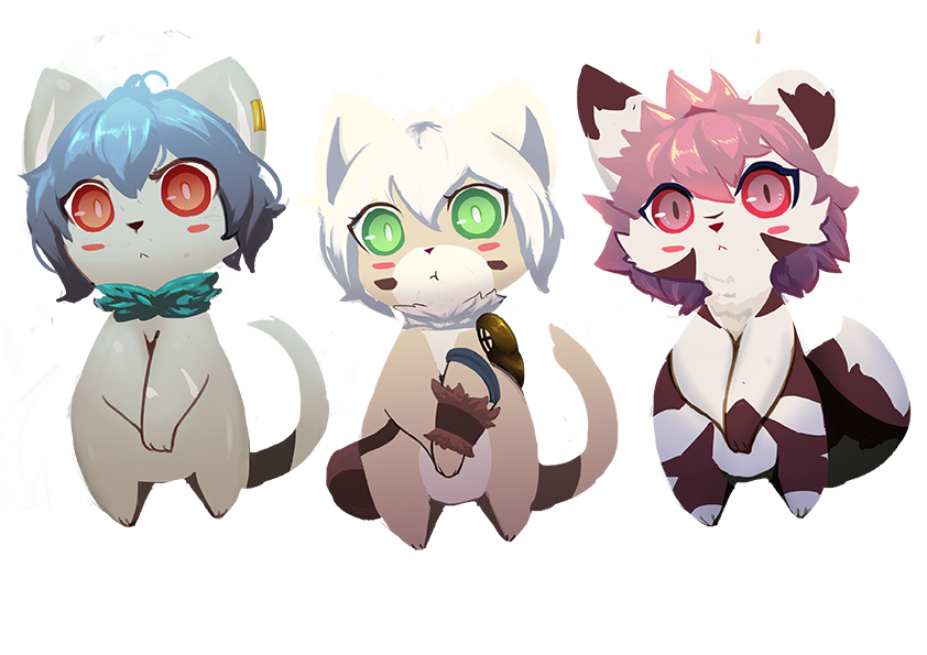 androgynous artist_request blue_eyes blue_hair furry pink_hair red_eyes red_panda simple_background white_background white_hair
