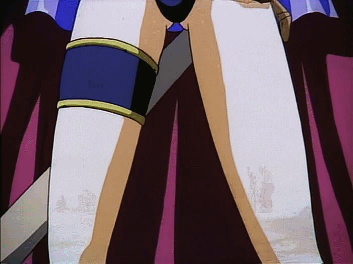 1girl 90s animated animated_gif bikini breasts cape earrings female gloves hands_on_hips jewelry large_breasts legs long_legs naga_the_serpent navel necklace nipples purple_hair slayers smile solo standing swimsuit thighs violet_eyes