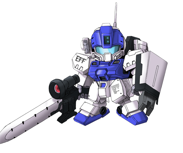 artist_request chibi gm_sniper_ii gun gundam gundam_side_story:_rise_from_the_ashes mecha no_humans rifle scope shield simple_background sniper_rifle solo weapon