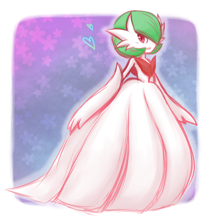 &lt;3 1girl blush female full_body gardevoir gradient gradient_background looking_at_viewer mega_evolution mega_gardevoir pokemon red_eyes solo