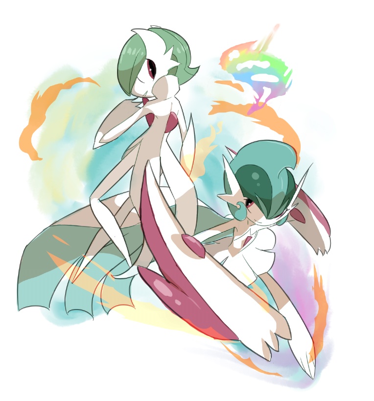 blades gallade gardevoir genderswap gradient gradient_background mega_gallade mega_gardevoir mega_pokemon pokemon spike