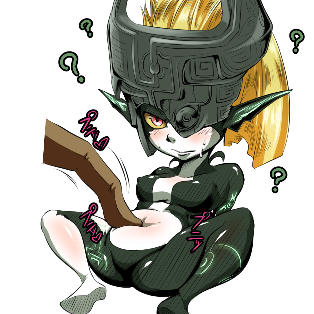 1girl ? belly blush imp kanta_(k_n_t_r_o) midna red_eyes simple_background sweat the_legend_of_zelda the_legend_of_zelda:_twilight_princess yellow_sclera