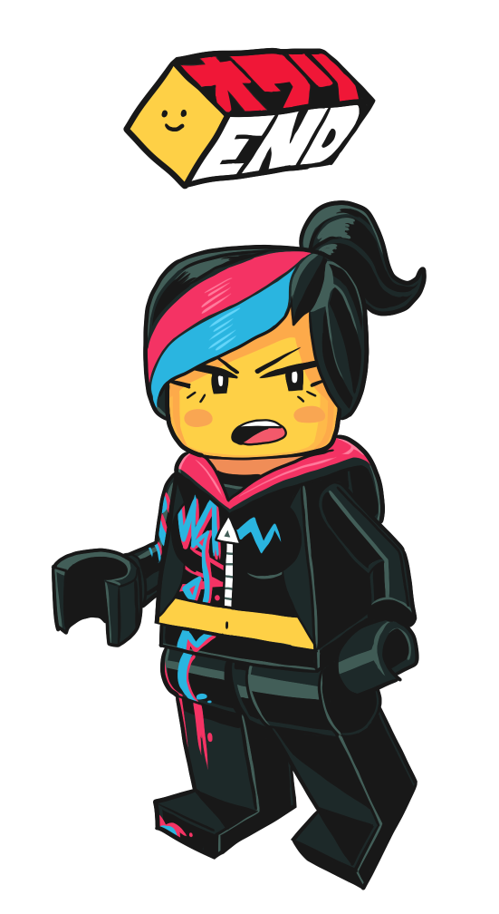 1girl black_hair blush gashi-gashi lego open_mouth ponytail simple_background solo the_lego_movie wyldstyle