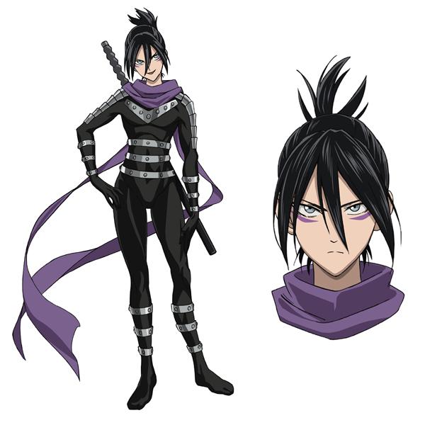1boy black_hair concept_art ninja official_art one-punch_man onsoku_no_sonic scarf serious simple_background tagme