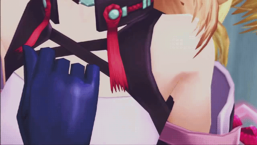 2girls animated animated_gif bare_shoulders bdsm blonde_hair bondage bound breasts eyepatch gloves gradient_hair groping large_breasts long_gloves long_hair magic midriff milla_maxwell molest molestation multicolored_hair multiple_girls presa presa_(tales) shirt surprised tales_of_(series) tales_of_xillia taut_clothes taut_shirt tubetop waterfall